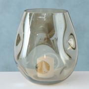 Windlicht / Vase aus Glas asymetrisch grau - beige 25cm